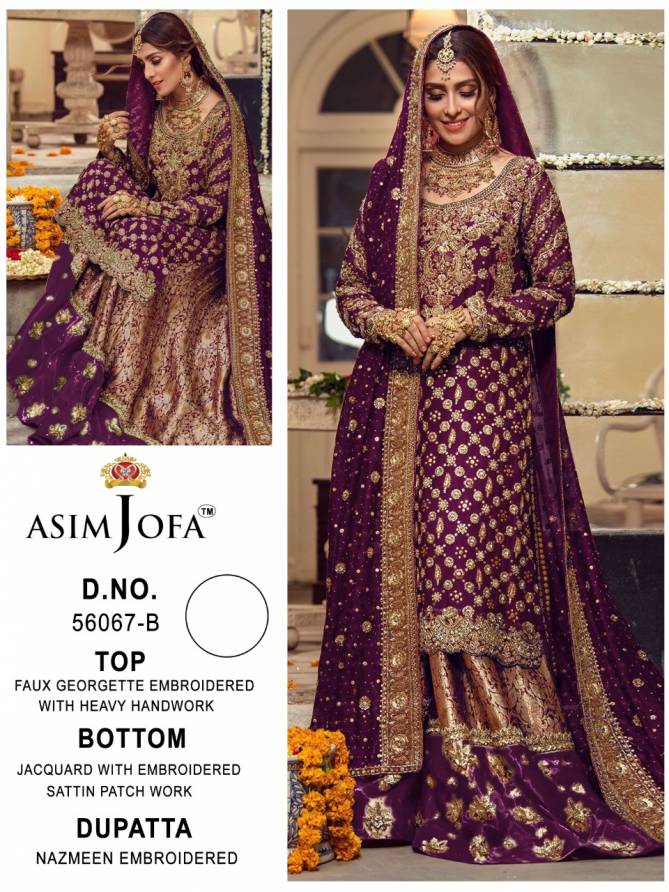 Asim Jofa 56067 Colours Fancy Wedding Wear Georgette Heavy Pakistani Salwar Kameez Collection